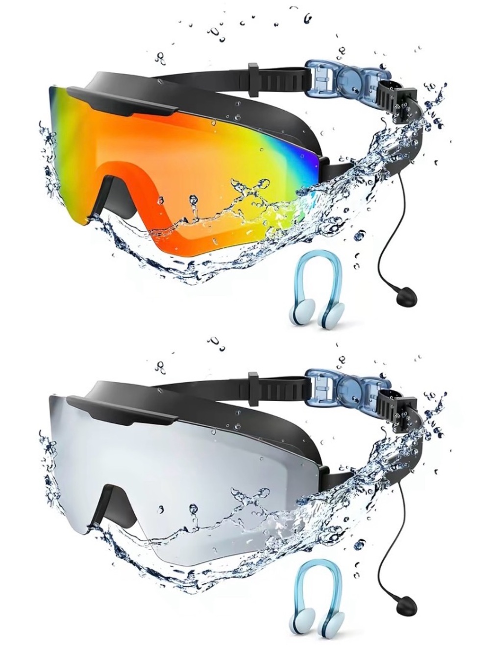 Kids Mirrored Swim Goggles with Built-In MP3 - Orange/Blue & Silver Options NWT